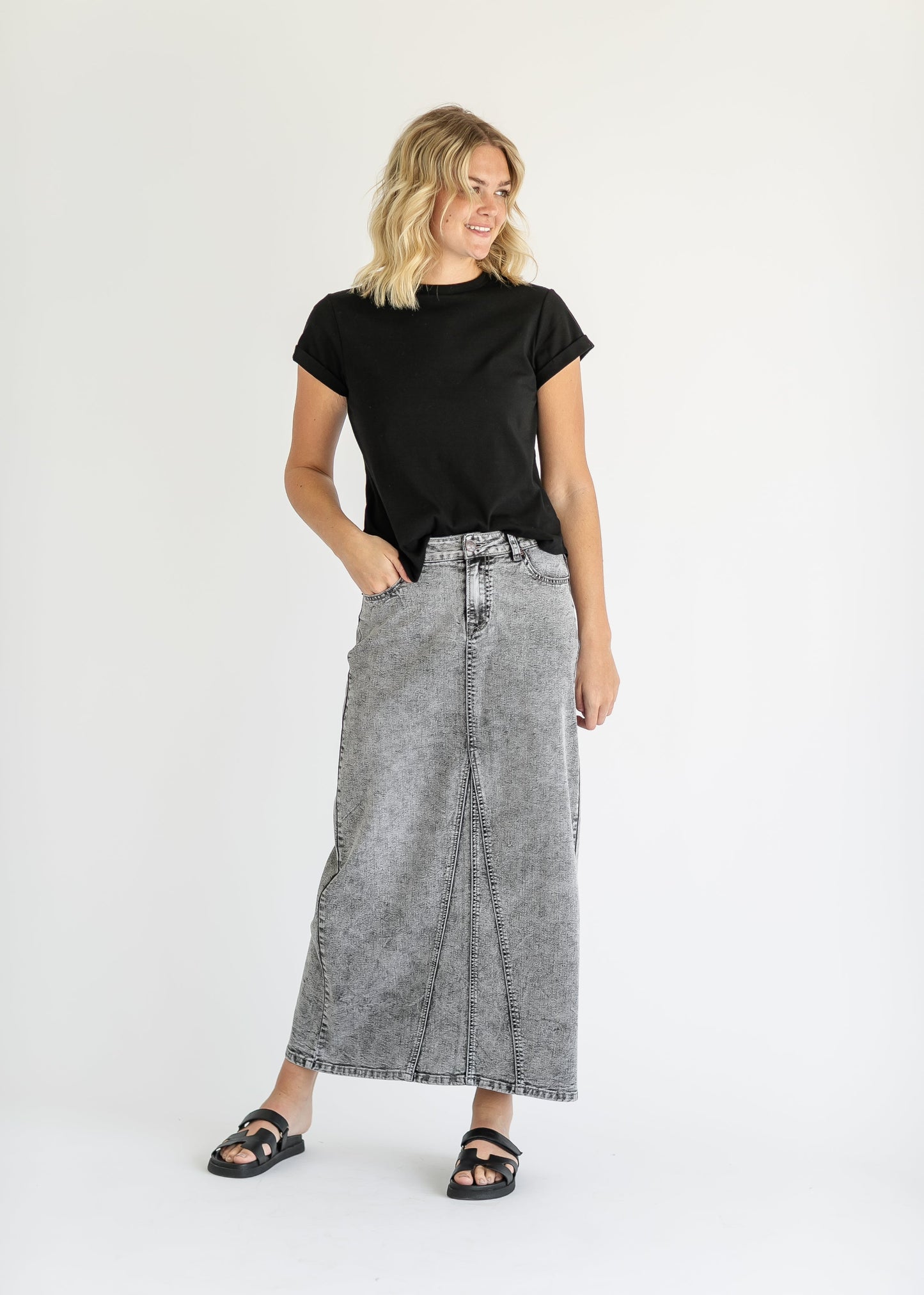 Genevieve A-line Denim Maxi Skirt IC Skirts