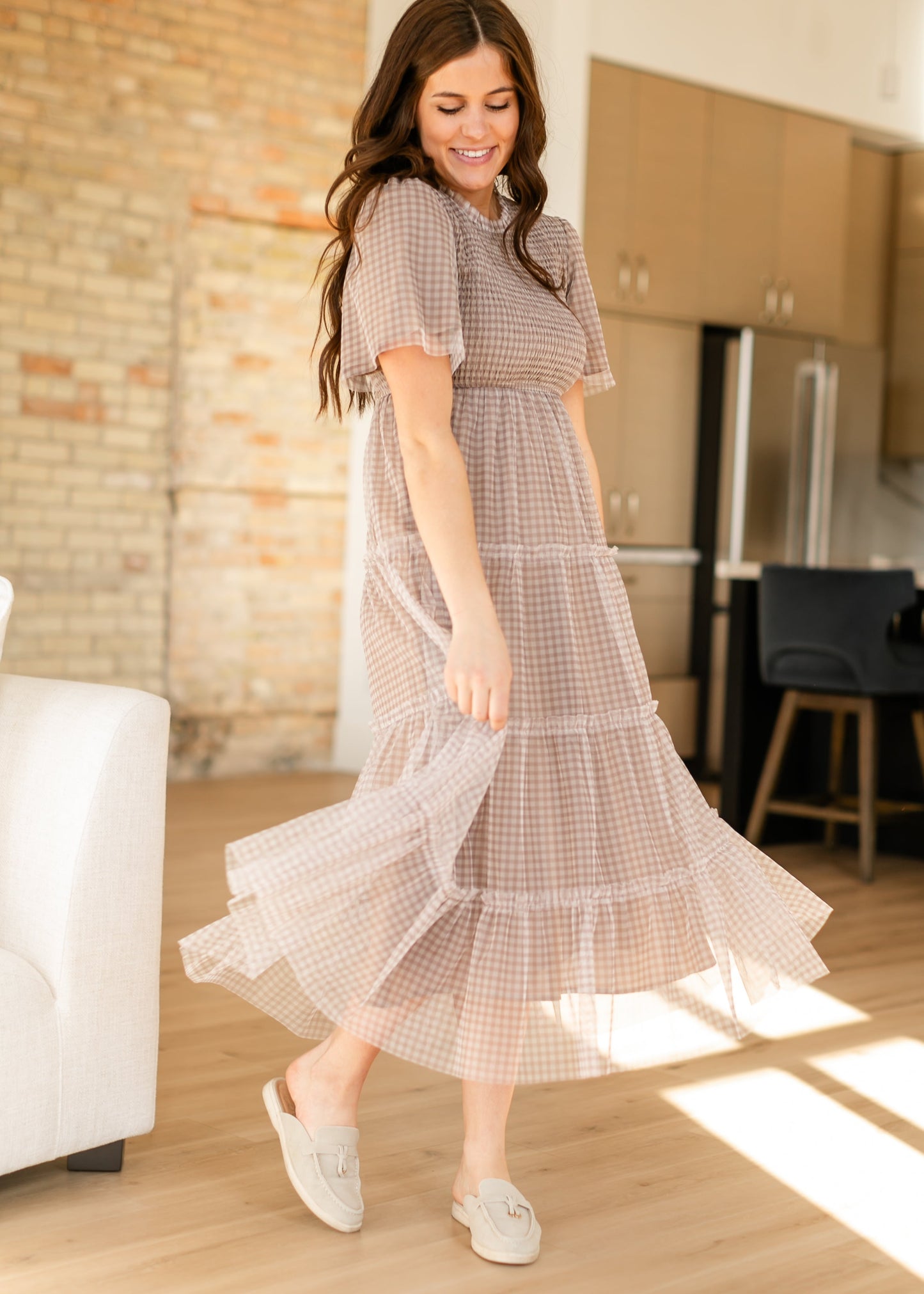 Gingham Mesh Tiered Maxi Dress FF Dresses