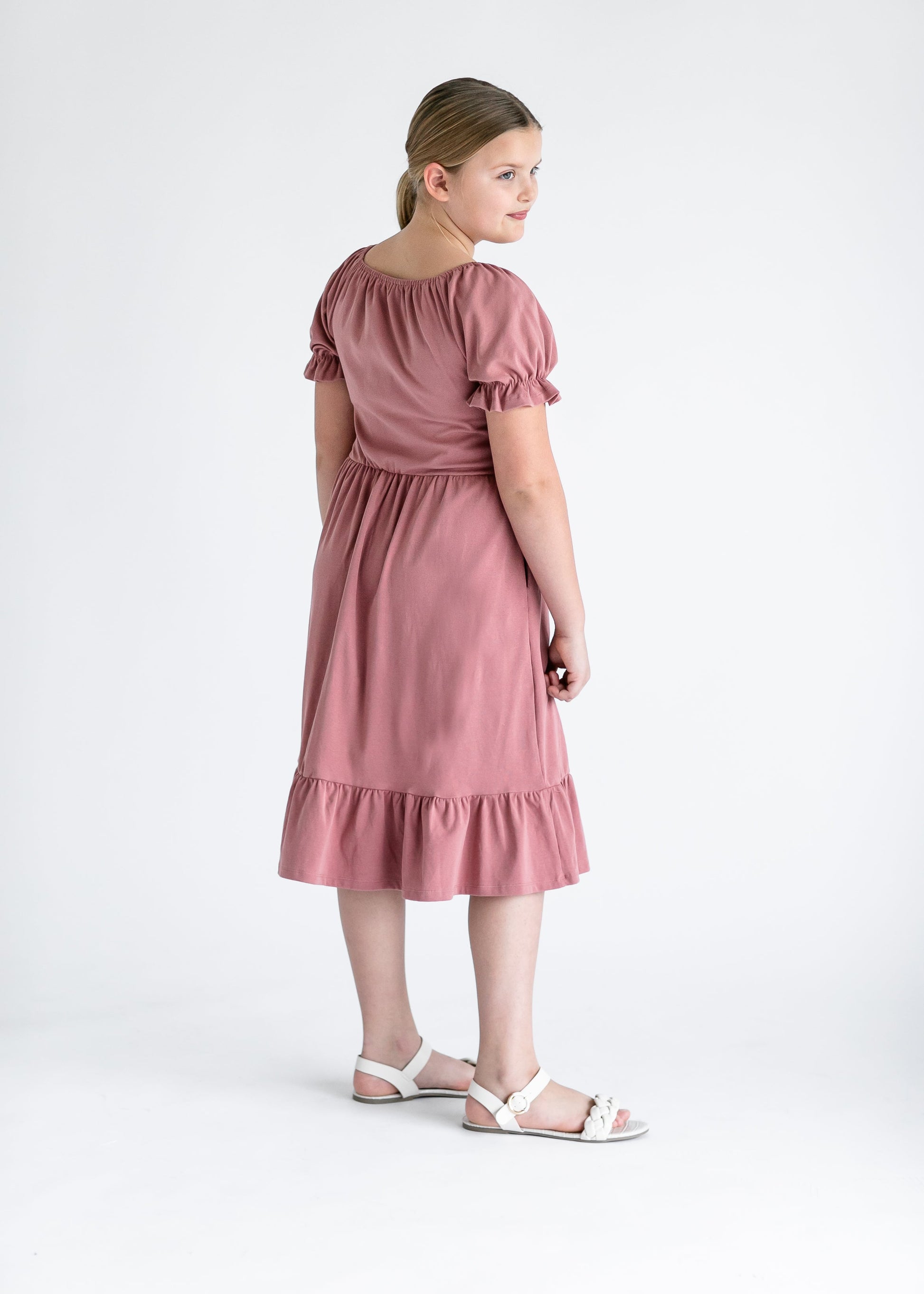 Girl's Aubriel Puff Sleeve Midi Dress 