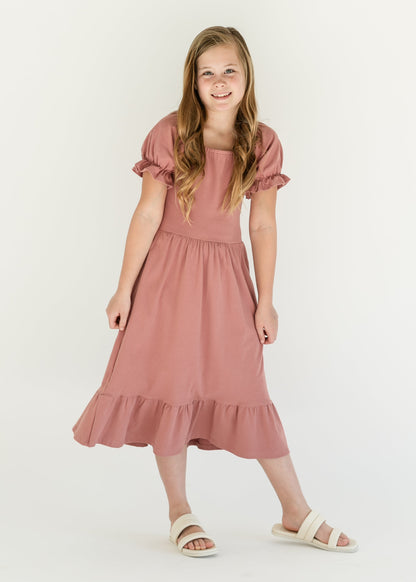 Girl's Aubriel Puff Sleeve Midi Dress IC Girls