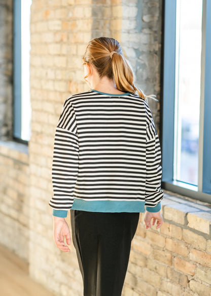 Girl's Black Stripe Turquoise Edge Top FF Girls