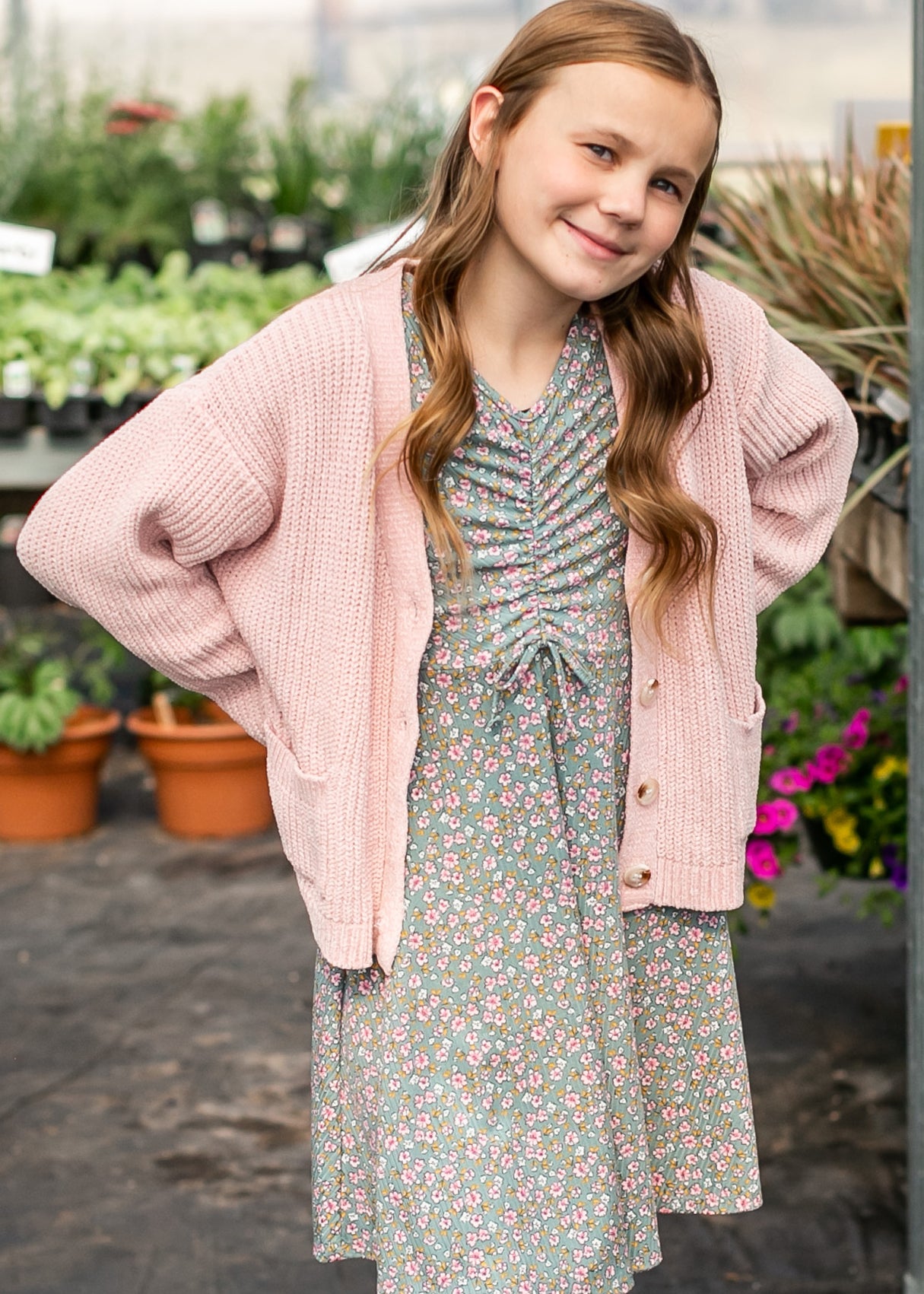 Girl's Chenille Front Button Cardigan Girls