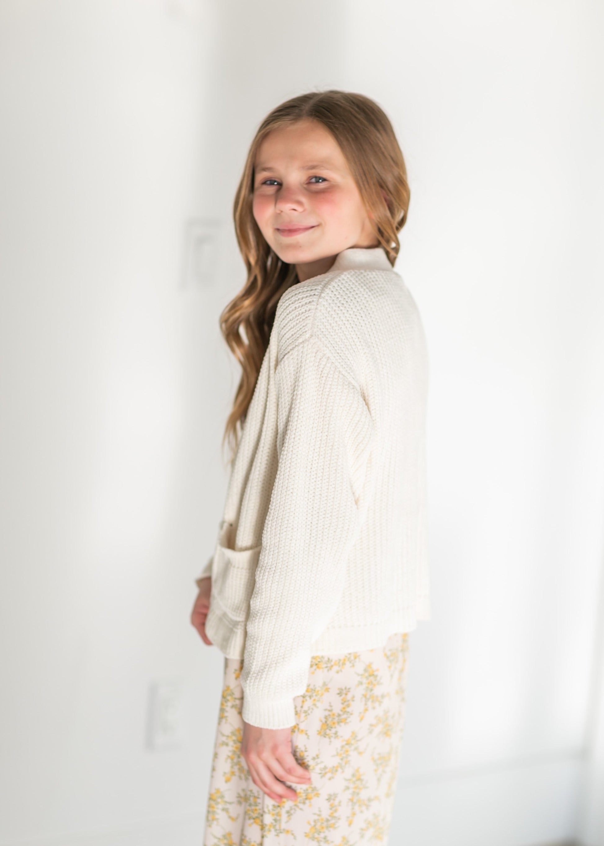 Girl's Chenille Front Button Cardigan Girls