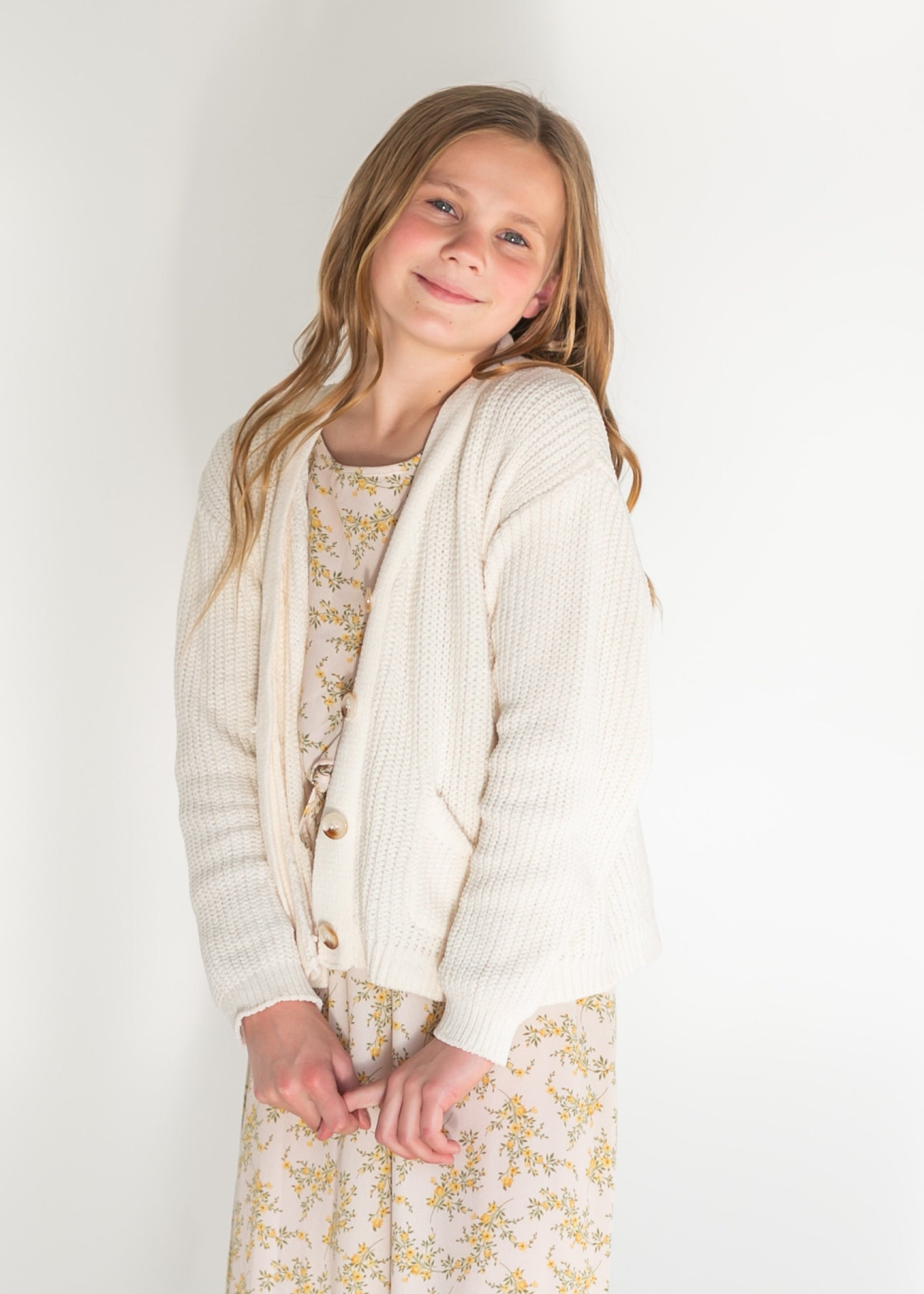 Girl's Chenille Front Button Cardigan Girls