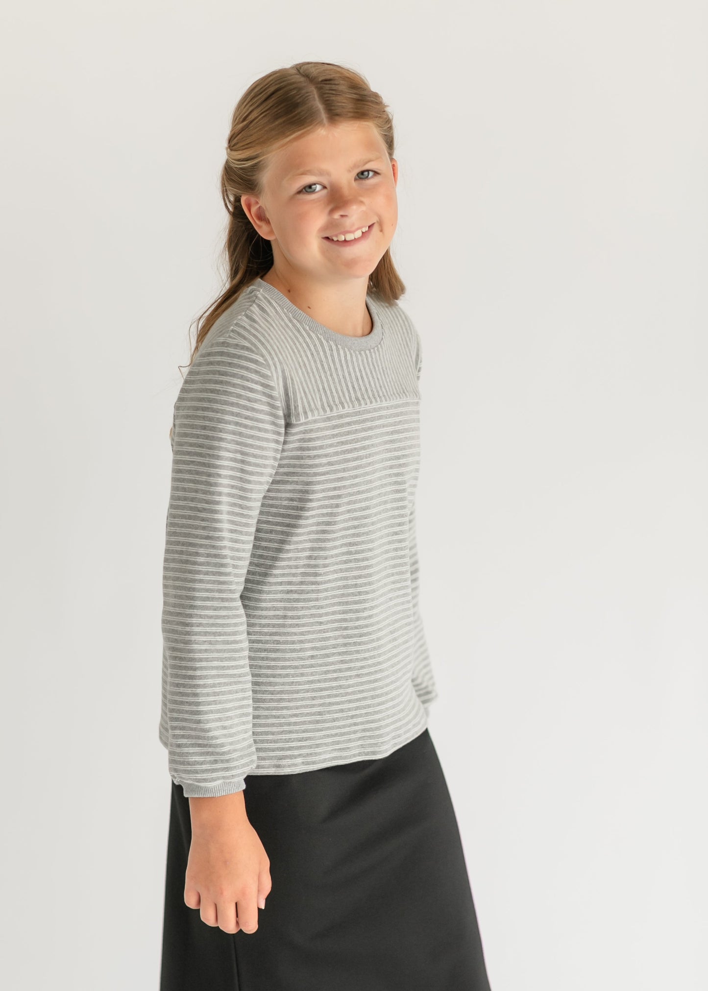 Girl's Gray Striped Long Sleeve Top FF Girls