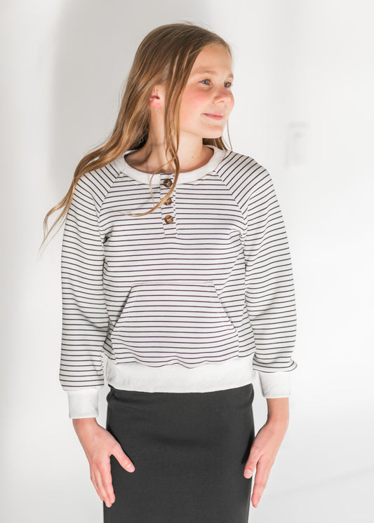 Girl's Half Button Striped Top Girls