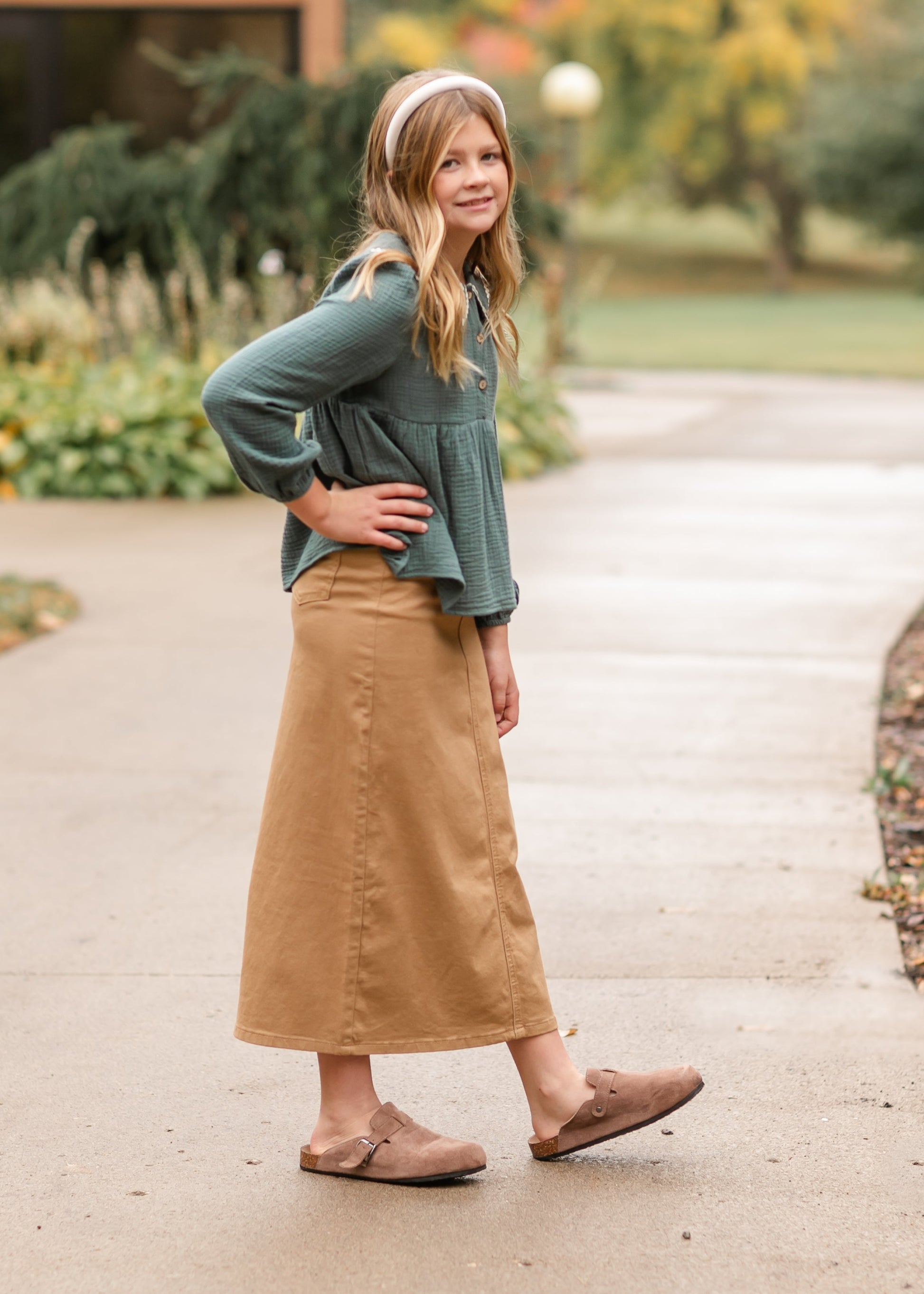 Girl's Khaki Long Skirt FF Girls