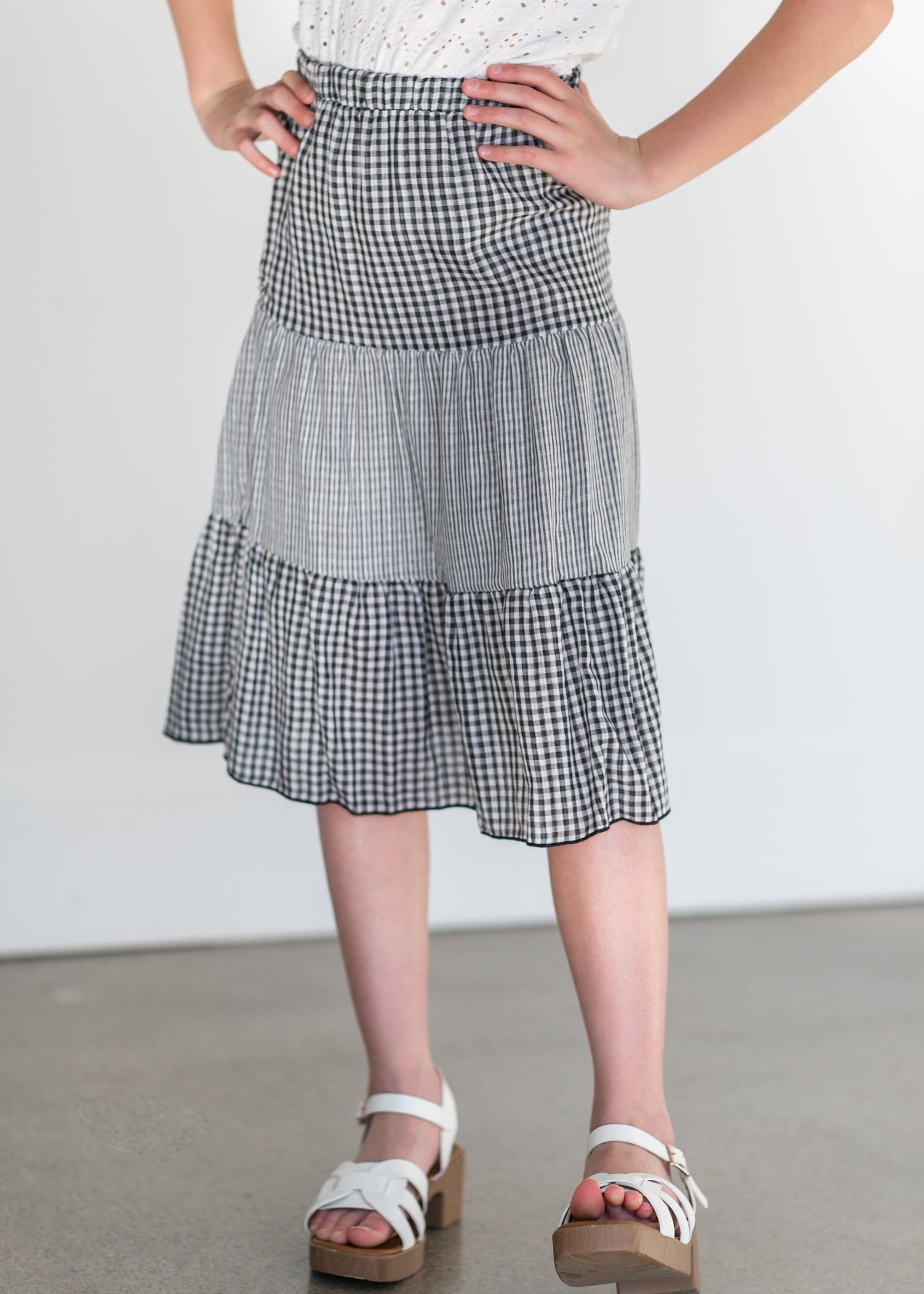 Girl's Plaid Tiered Midi Skirt Girls