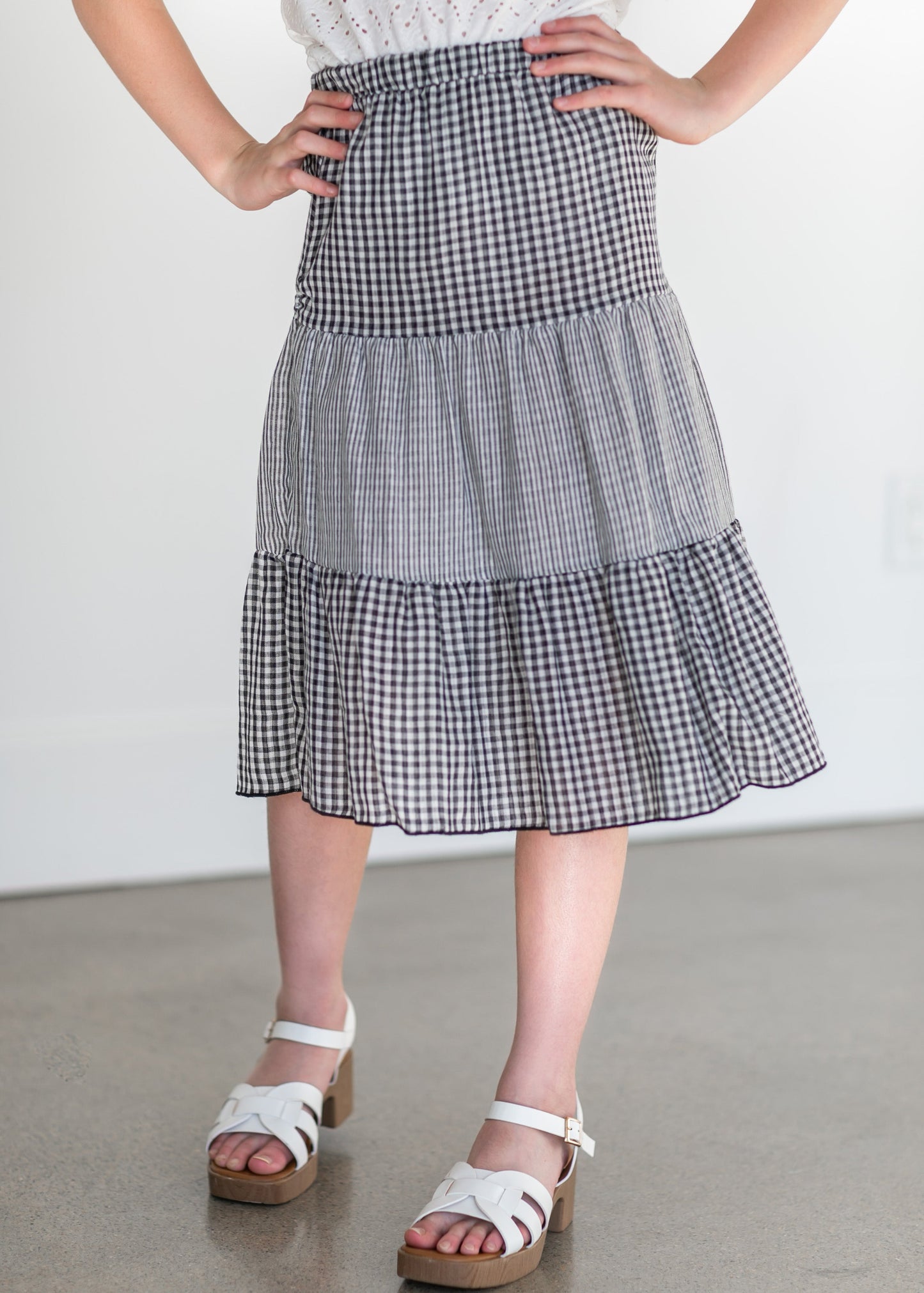 Girl's Plaid Tiered Midi Skirt Girls