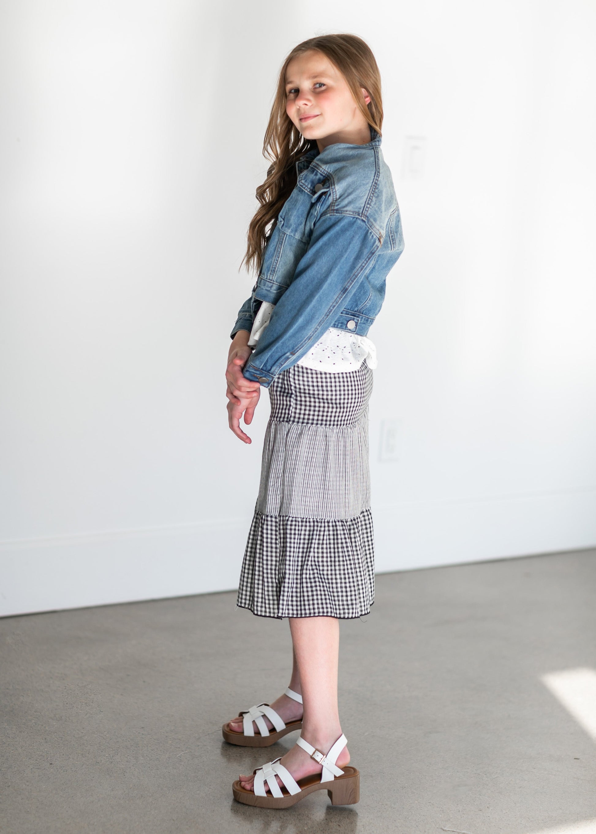 Girl's Plaid Tiered Midi Skirt Girls