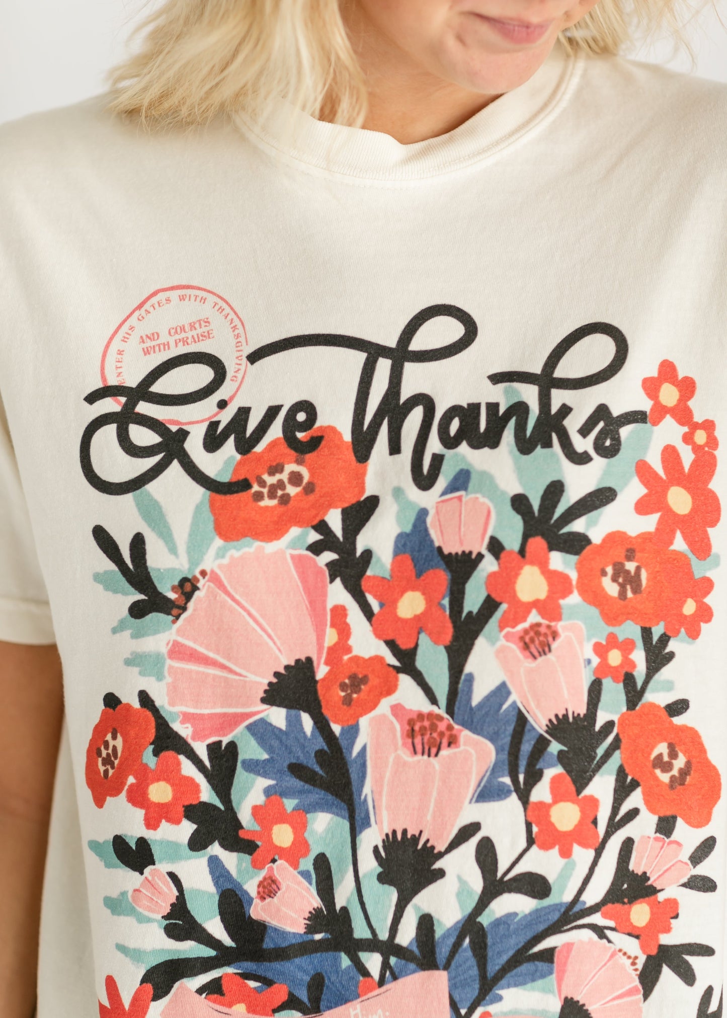 Give Thanks to Him Floral Graphic Tee FF Tops