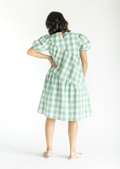 Green Gingham Tiered Midi Dress FF Dresses