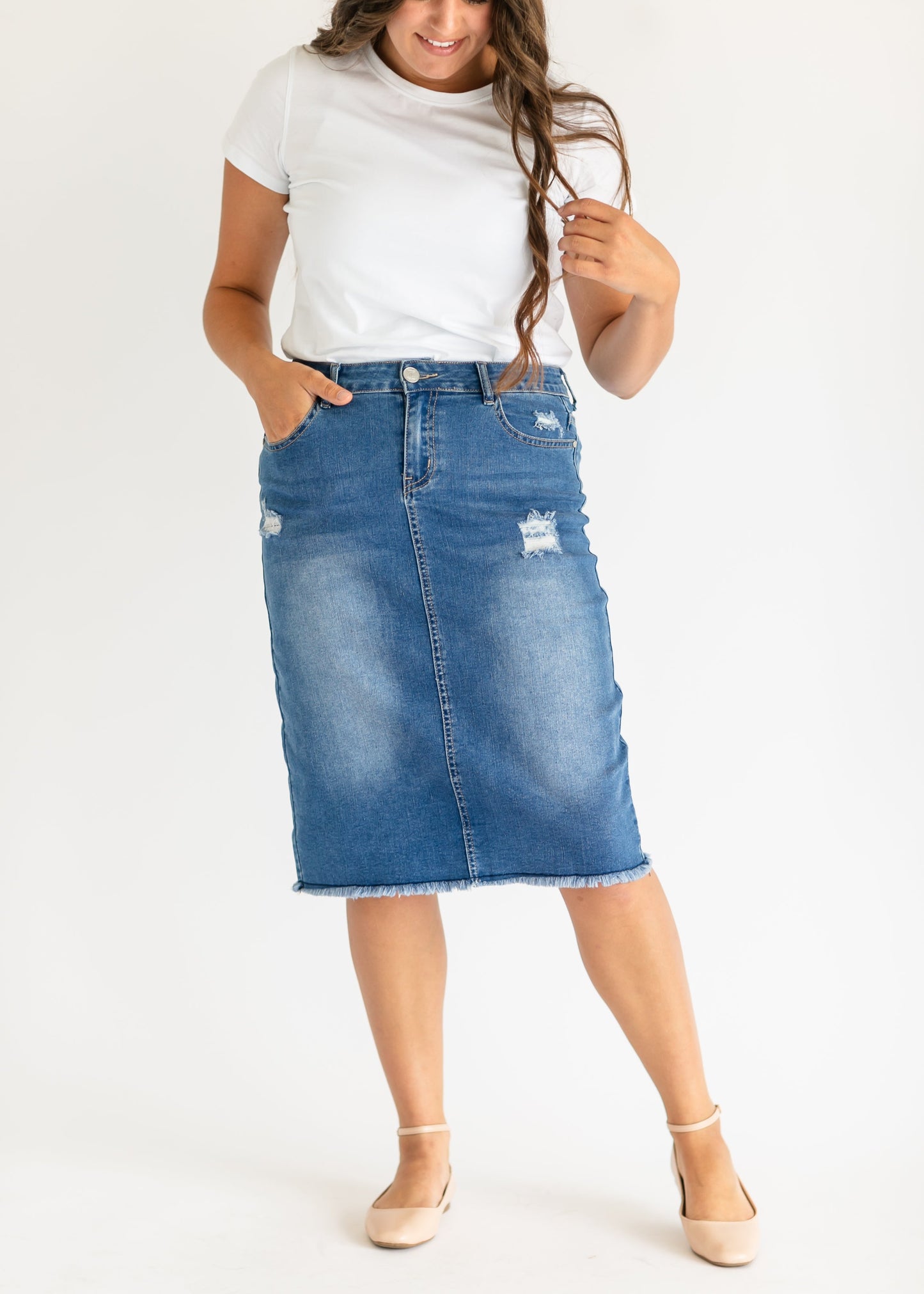 Hadley High Rise Denim Midi Skirt IC Skirts