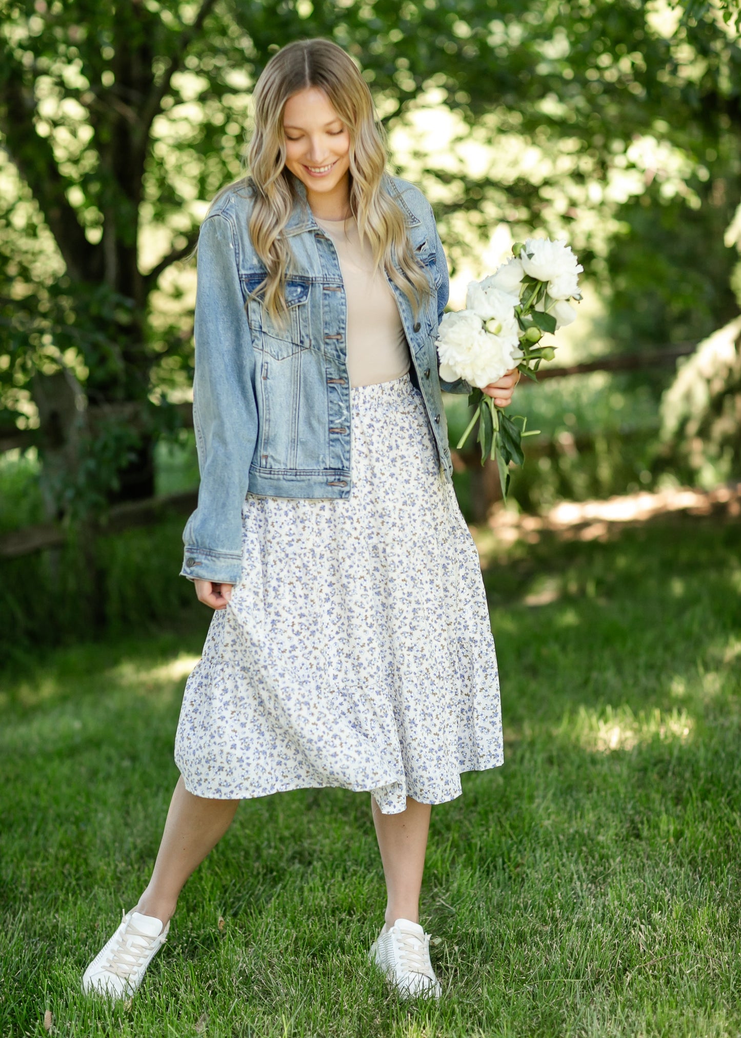 Harlow Blue Floral Tiered Midi Skirt IC Skirts