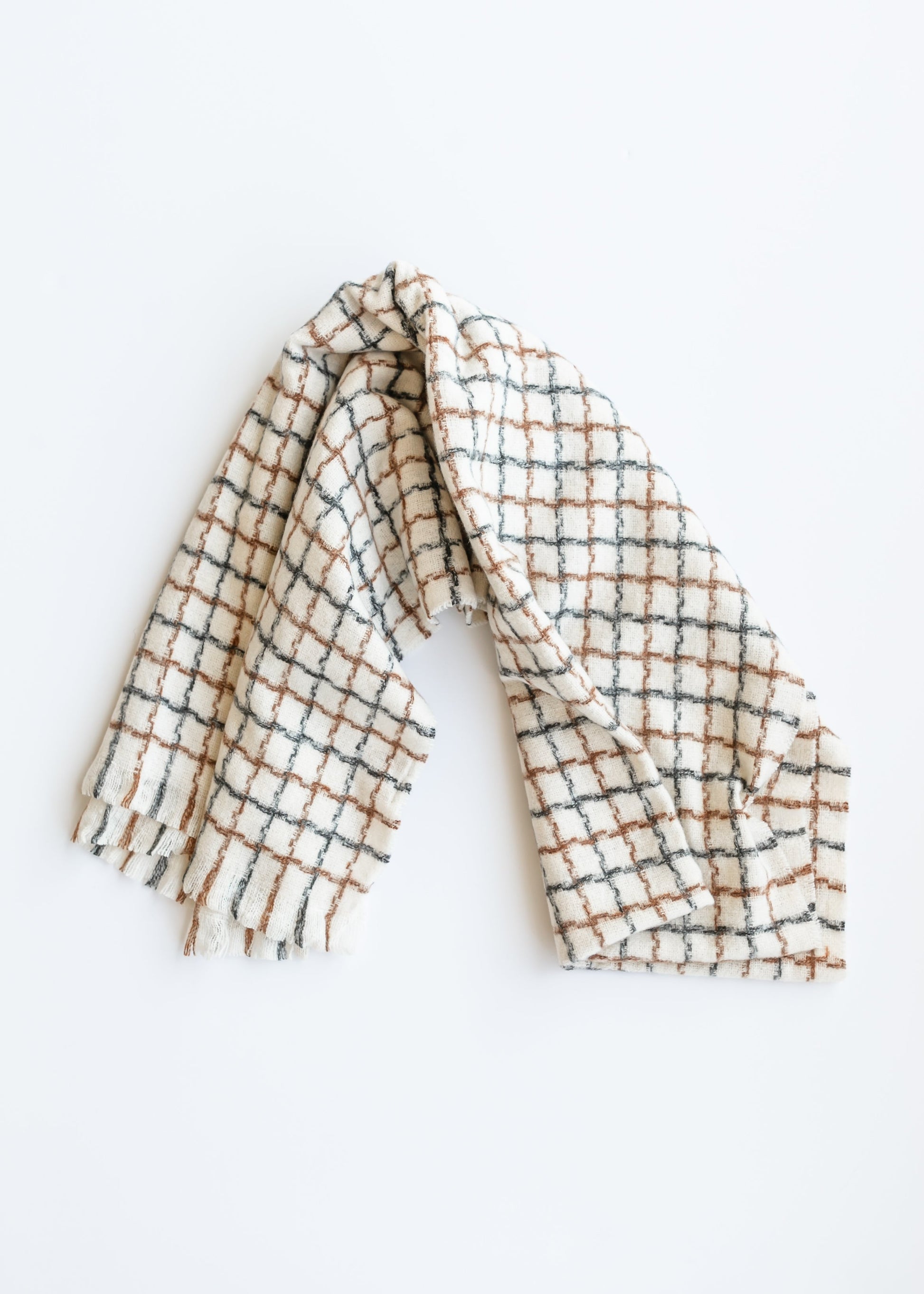 Ivory Minimal Windowpane Scarf Accessories