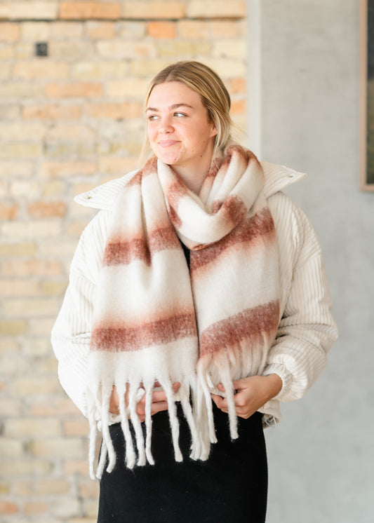 Ivory Striped Chunky Scarf Accessories