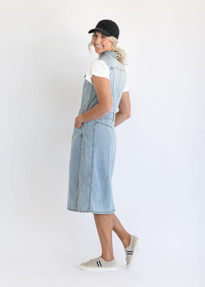 Jamila Sleeveless Button Front Denim Midi Dress FF Dresses