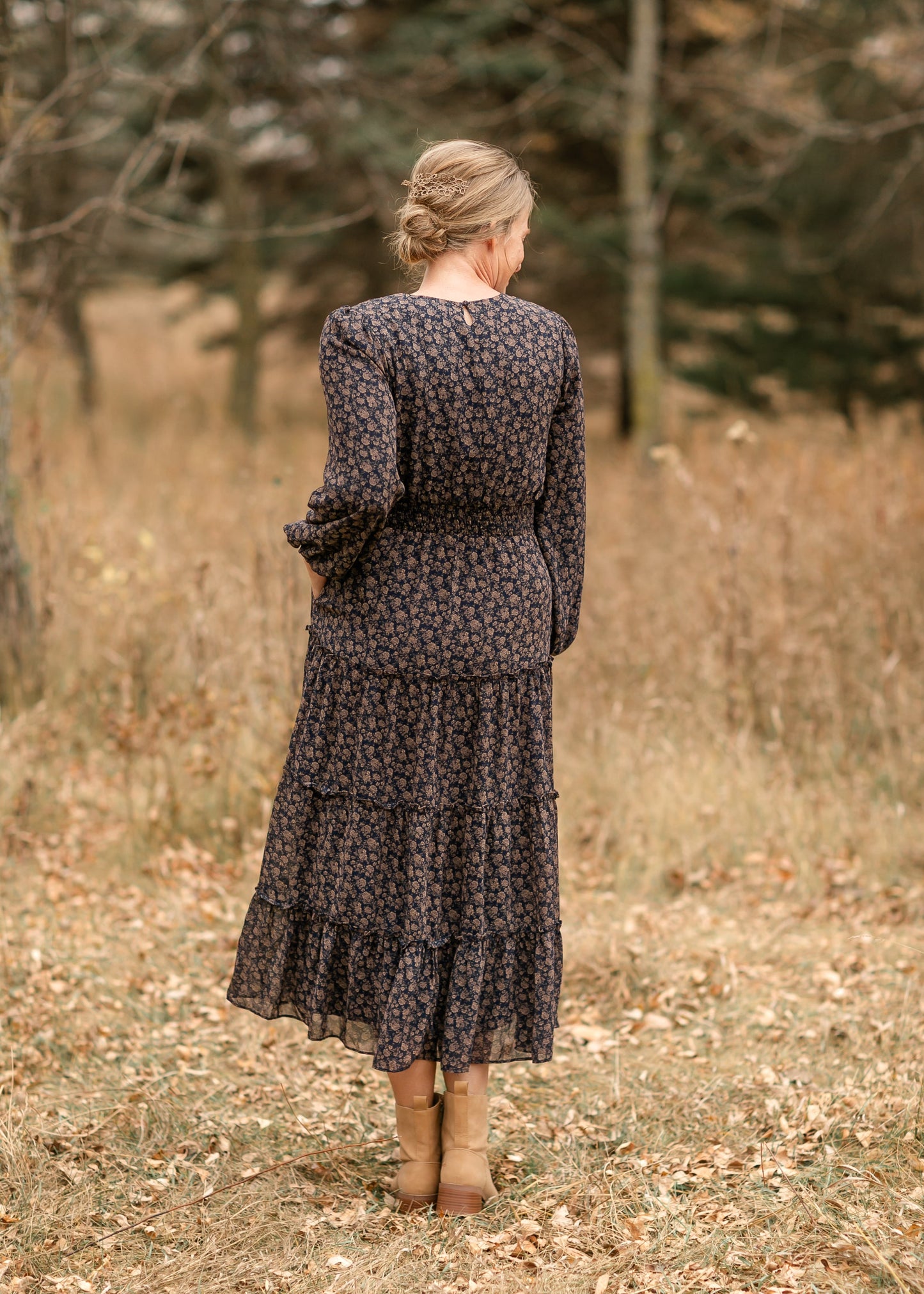 Jemma Navy Chiffon Long Sleeve Maxi Dress FF Dresses