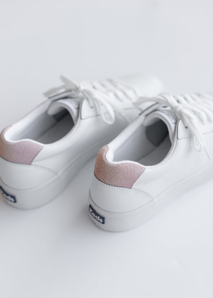 Keds® Pursuit White and Blush Leather Sneakers Shoes