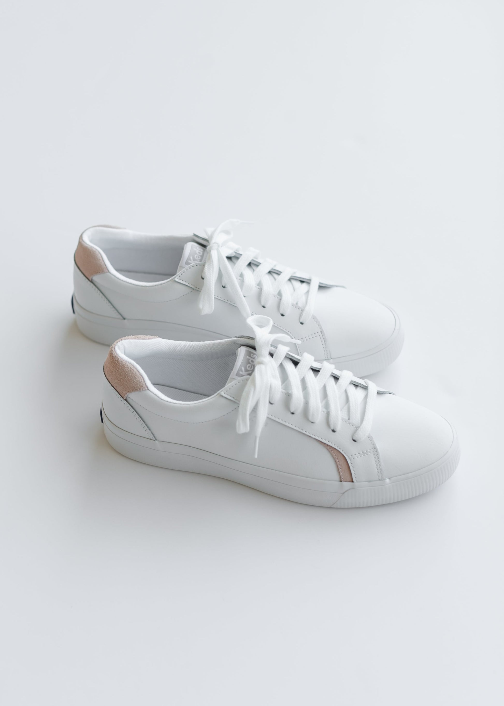 Keds® Pursuit White and Blush Leather Sneakers Shoes