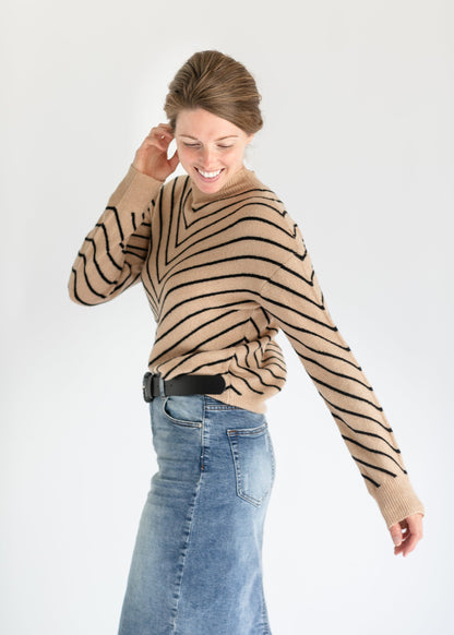 Keeley Black Stripe Mockneck Sweater FF Tops