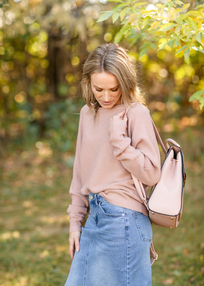 Leighton Dusty Rose Textured Knit Top FF Tops