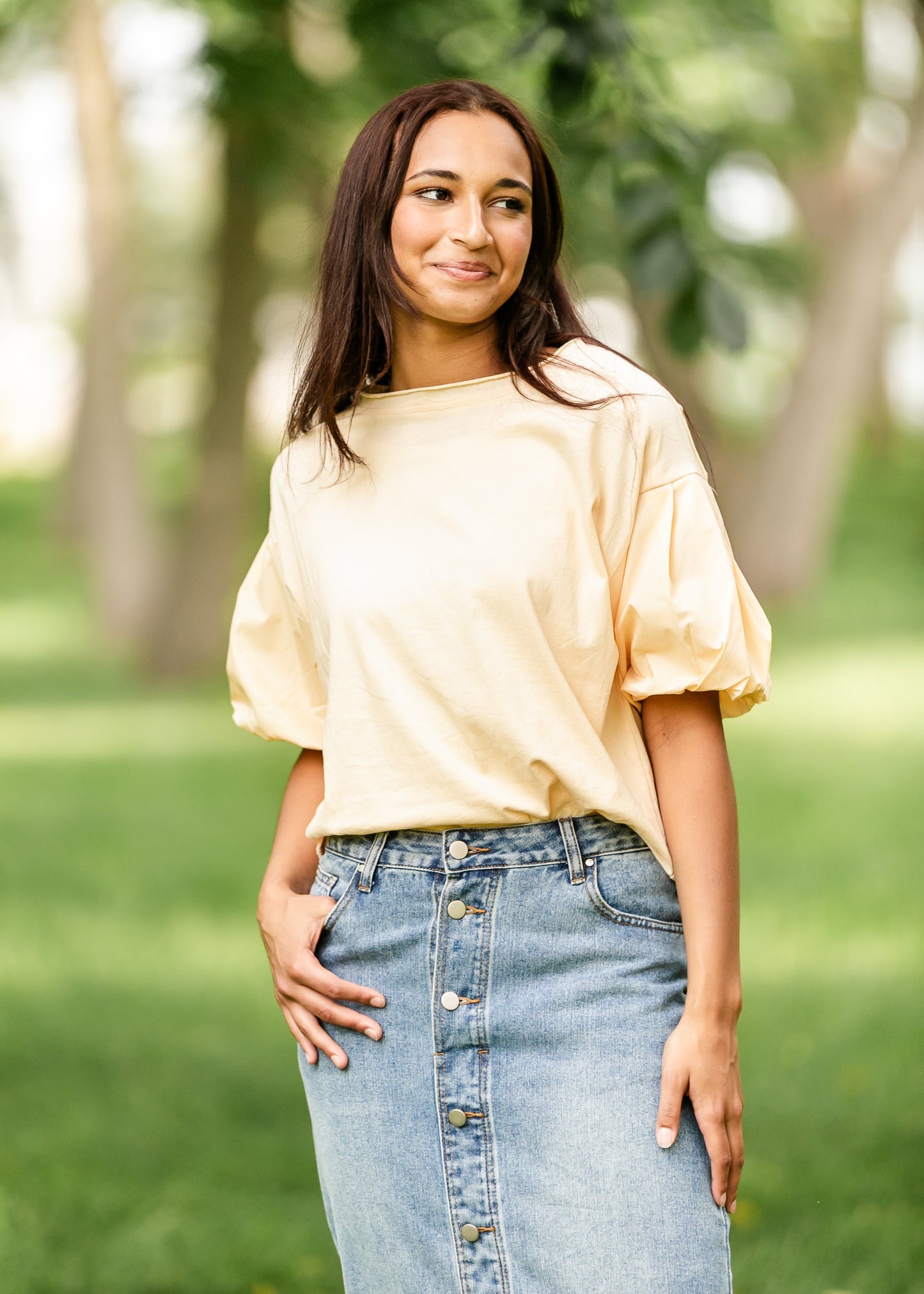 Lisette Crewneck Puff Sleeve Top IC Tops