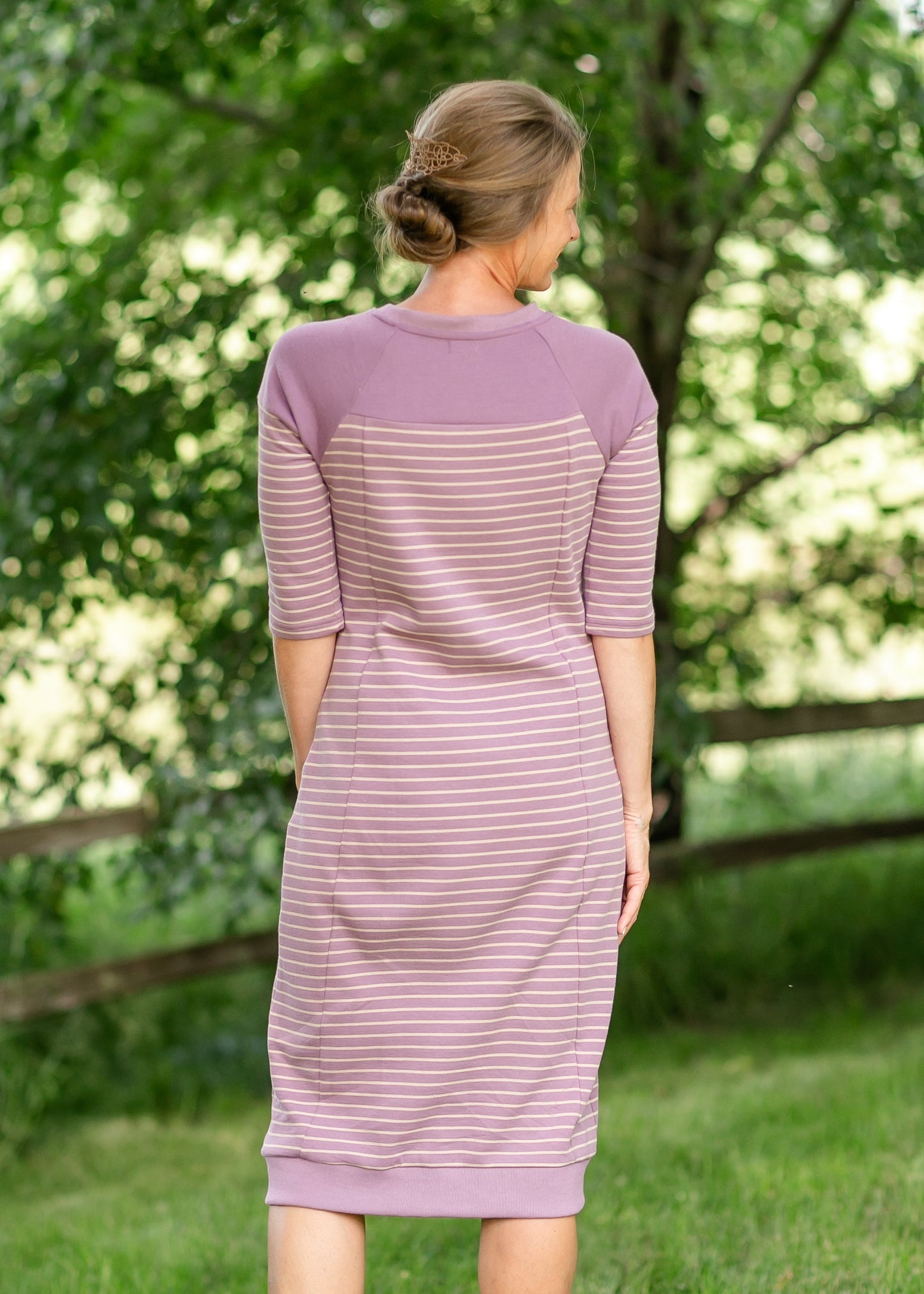 Liv Purple Striped Colorblock Sweatshirt Dress FF Dresses