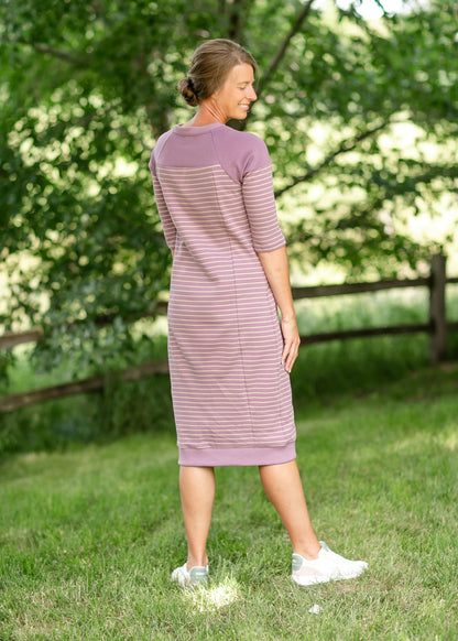 Liv Purple Striped Colorblock Sweatshirt Dress FF Dresses