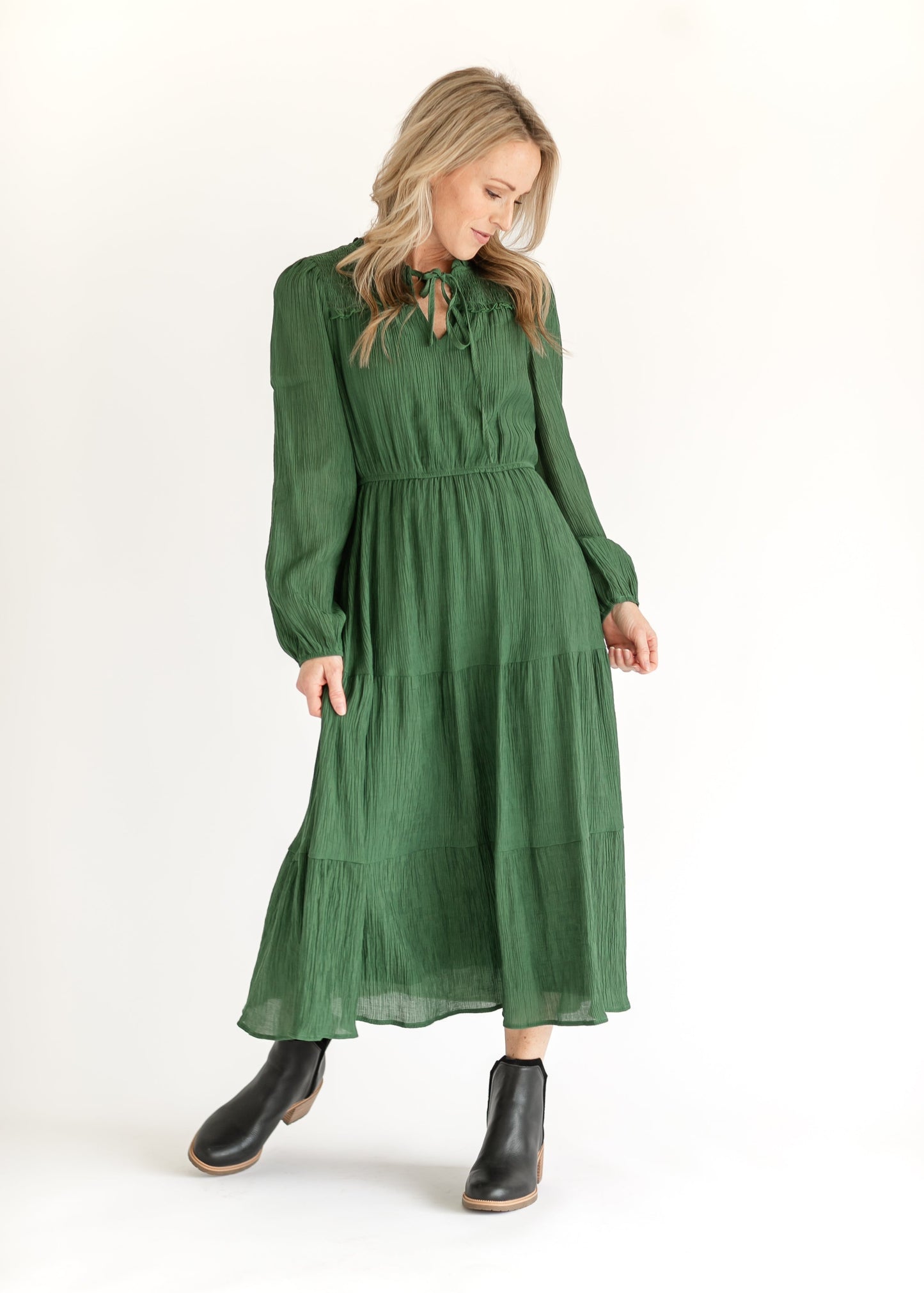 Long Sleeve Ruffle Flare Midi Dress FF Dresses