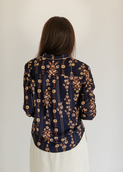 Long Sleeve Tapestry Print Button Up Top FF Tops