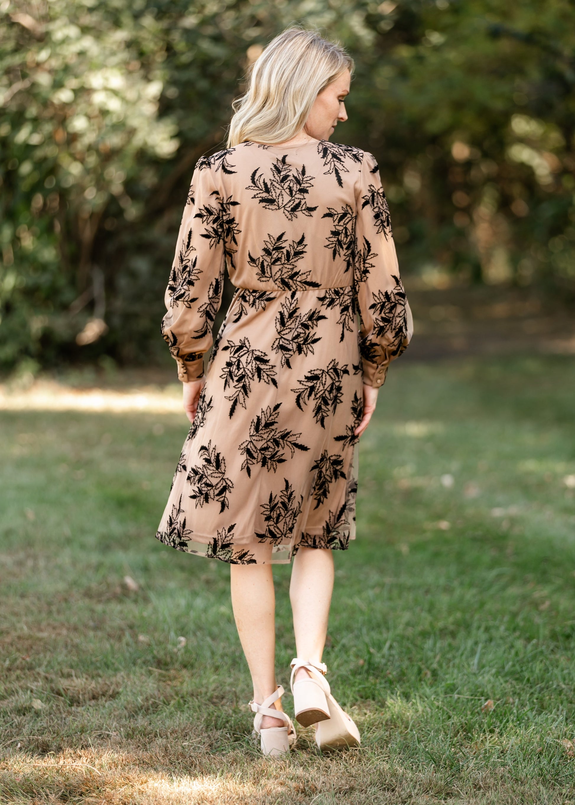 Long Sleeve Velvet Floral Print Midi Dress FF Dresses