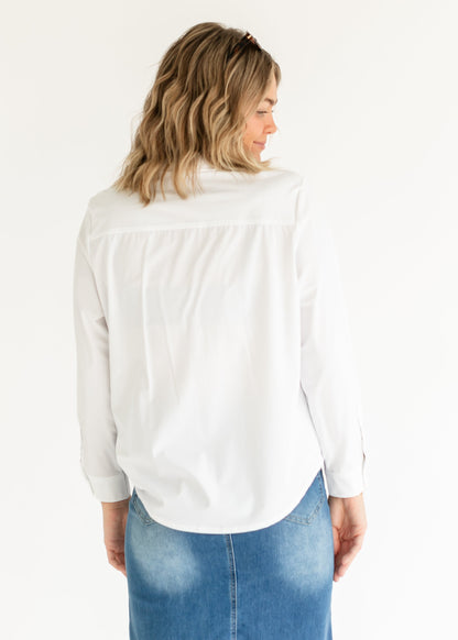 Long Sleeve White Button Front Knit Top FF Tops