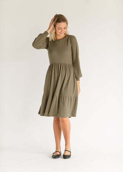 Luna Long Sleeve Tiered Midi Dress IC Dresses