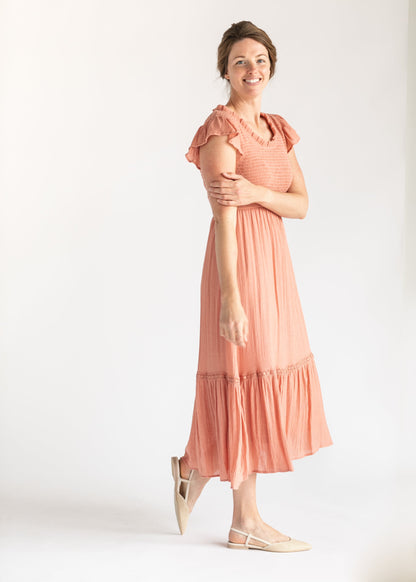 Margo Ruffle Neck Smocked Maxi Dress FF Dresses