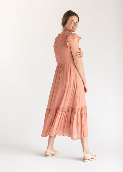 Margo Ruffle Neck Smocked Maxi Dress FF Dresses