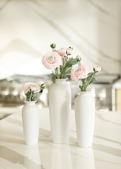 Matte White Tall Ceramic Vase 3pc Set Gifts