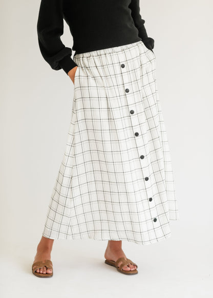 McKenna Plaid Button Detail Maxi Skirt IC Skirts