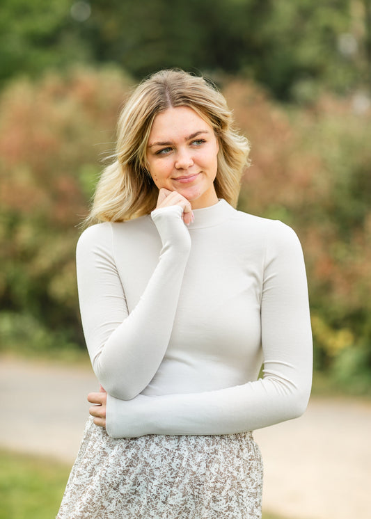 Mockneck Lightweight Ribbed Knit Top FF Tops Ivory / XS