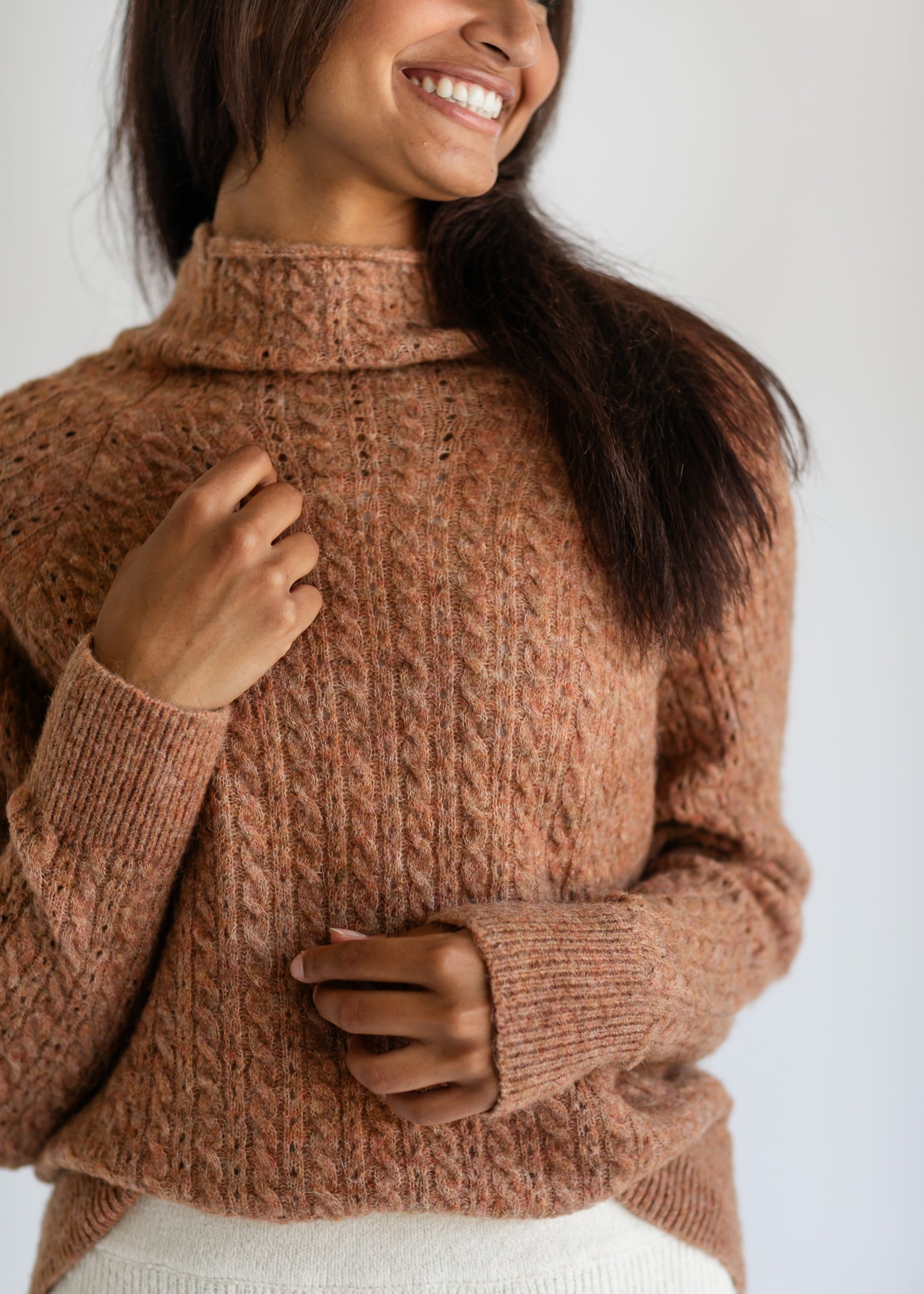 Mockneck Rust Knit Sweater FF Tops