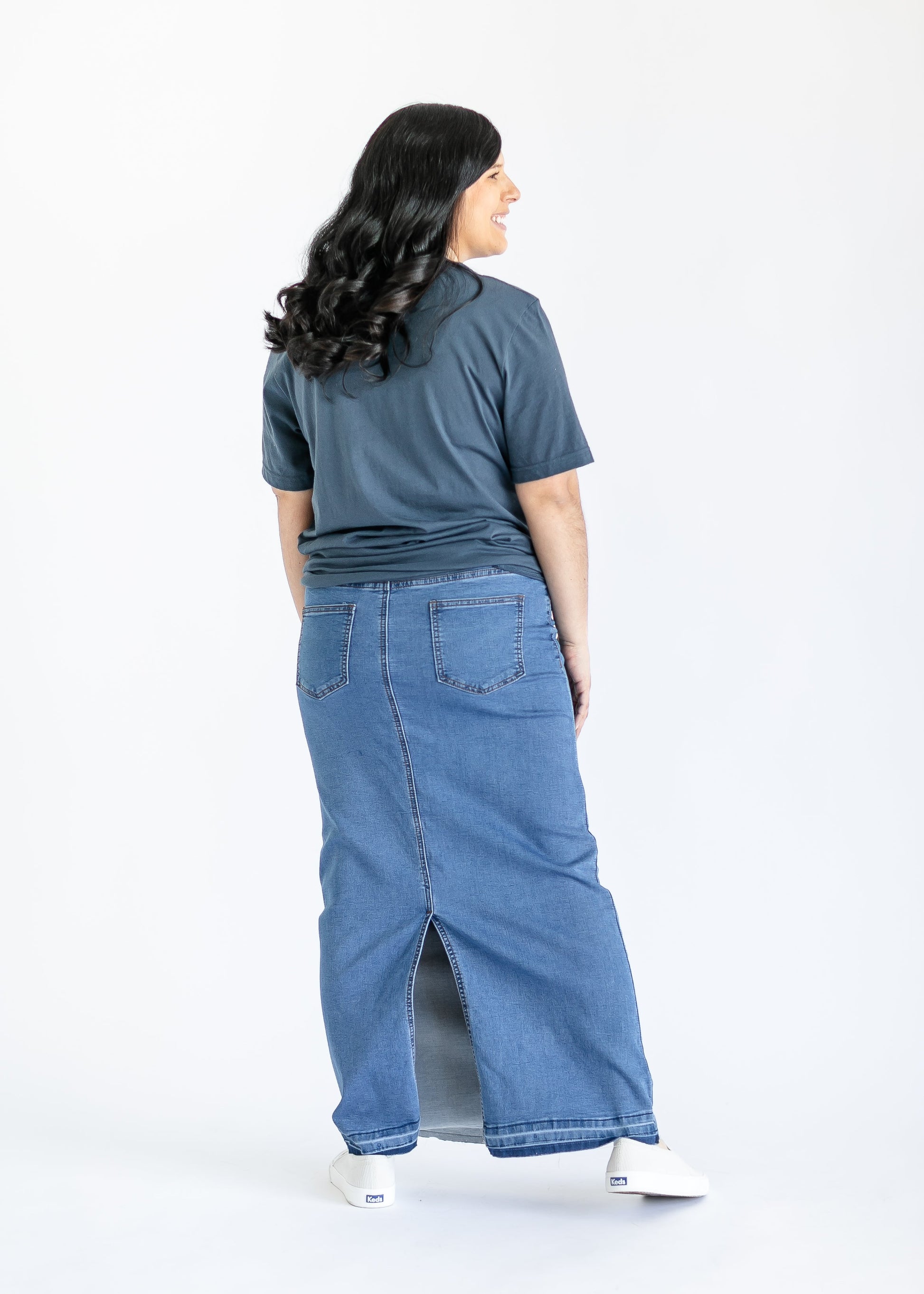 Morgan Maternity Distressed Raw Hem Long Denim Skirt IC Skirts