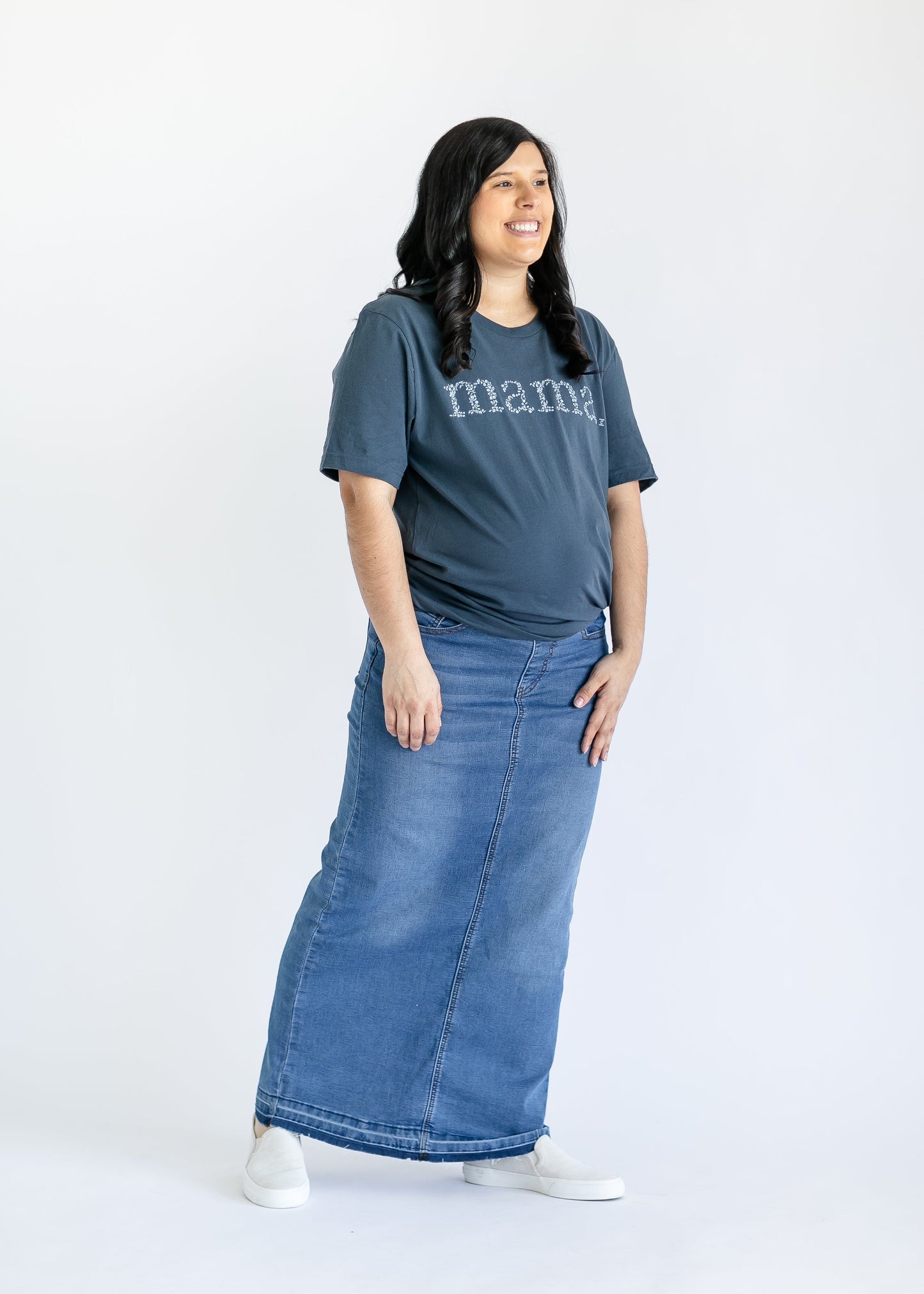 Morgan Maternity Distressed Raw Hem Long Denim Skirt IC Skirts