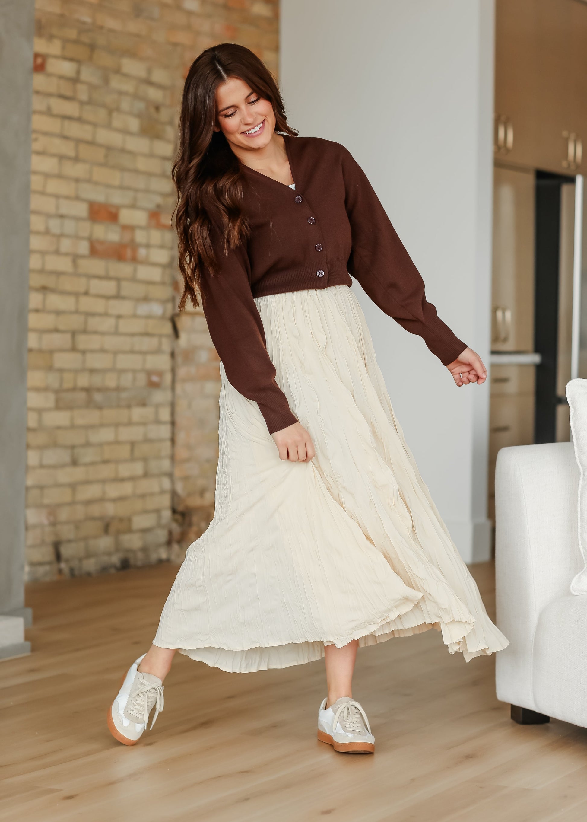 Natalie Crinkle Cream Maxi Skirt FF Skirts