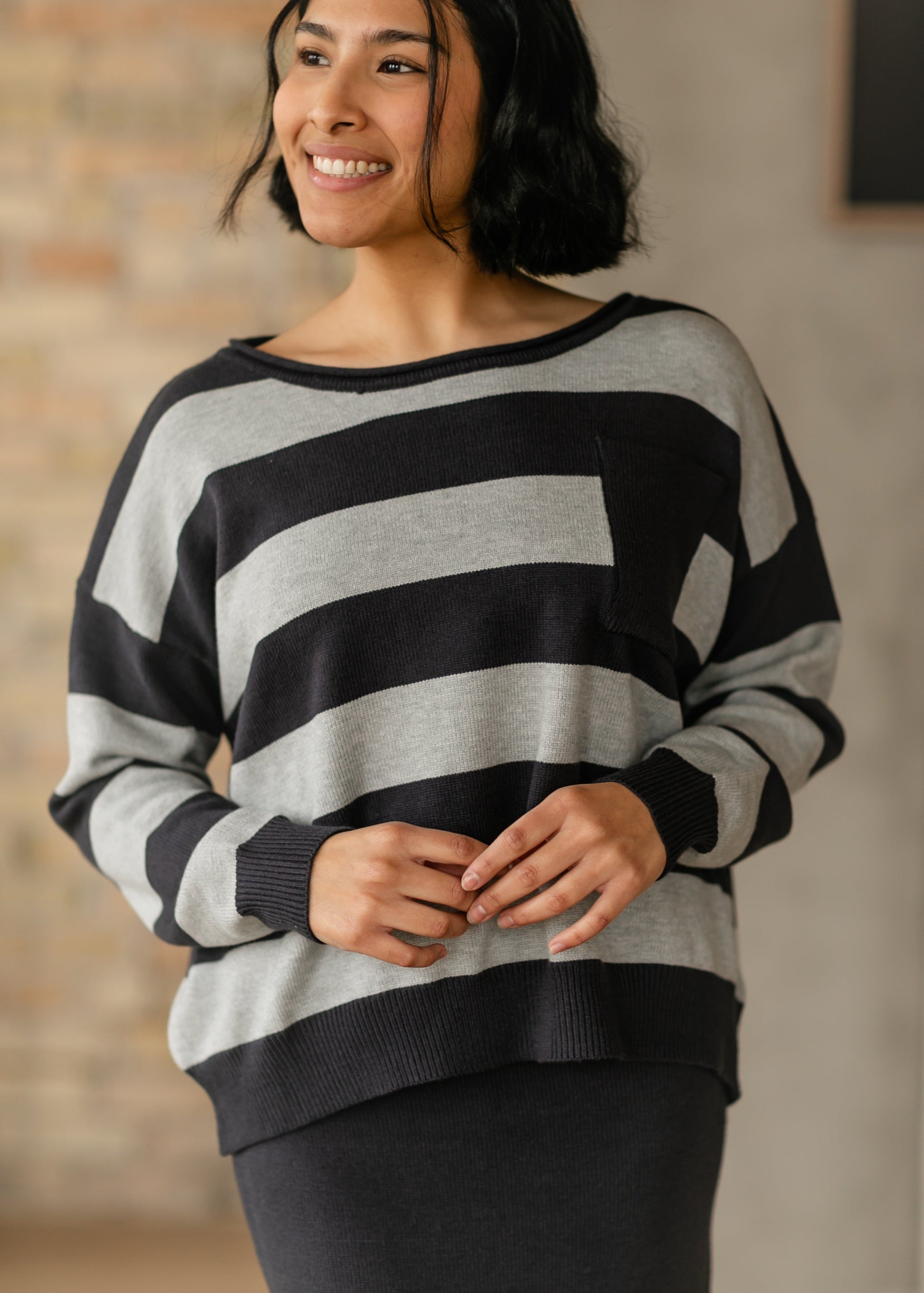 Navy Bold Striped Sweater FF Tops