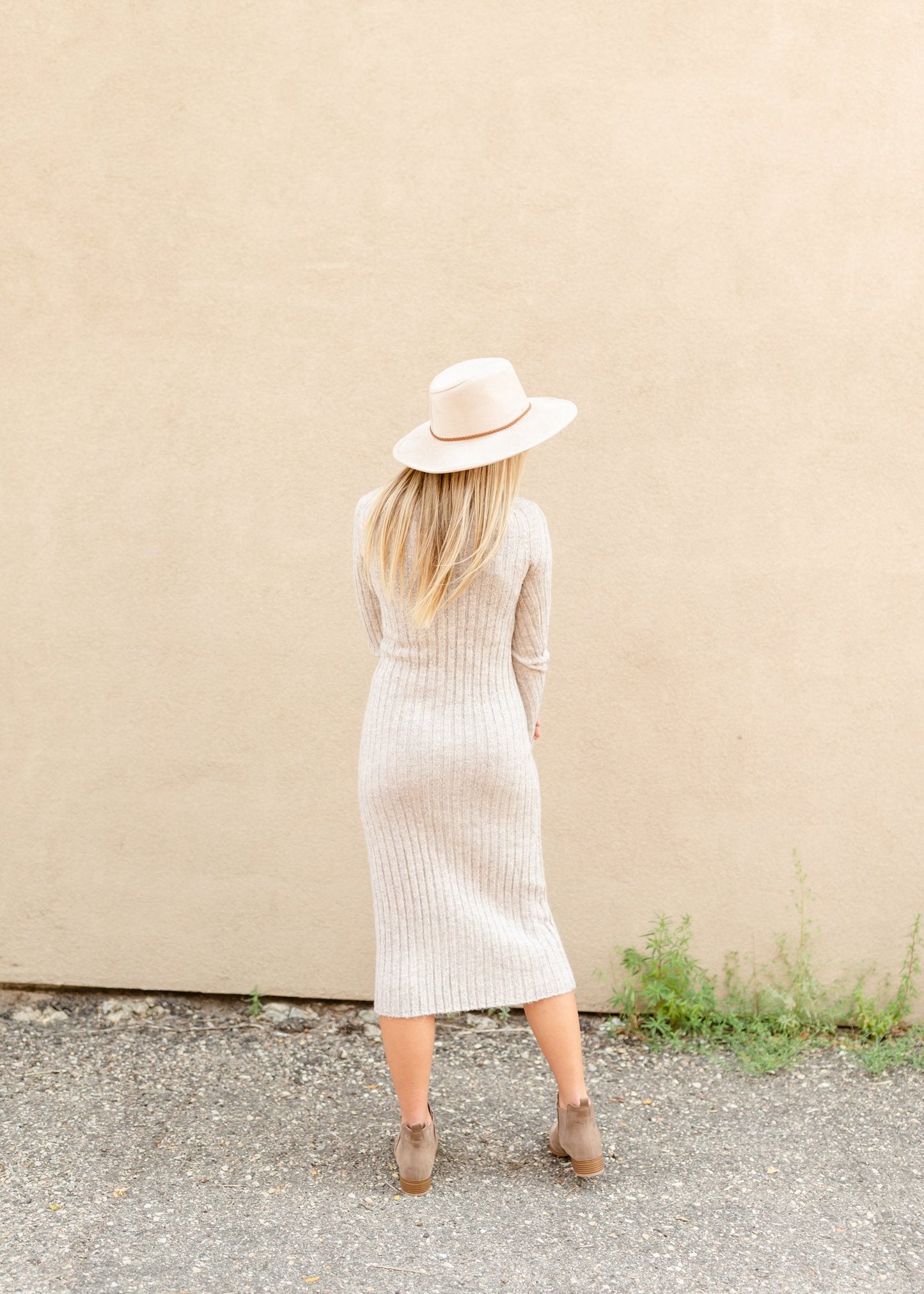 Oatmeal Rib Knit Turtleneck Dress FF Dresses