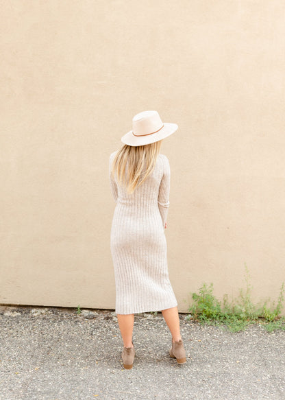 Oatmeal Rib Knit Turtleneck Dress FF Dresses