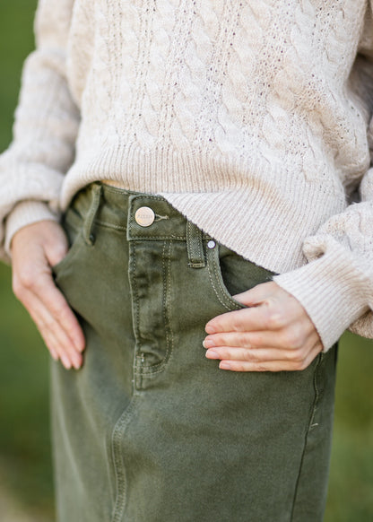 Olive Denim Midi Skirt FF Skirts