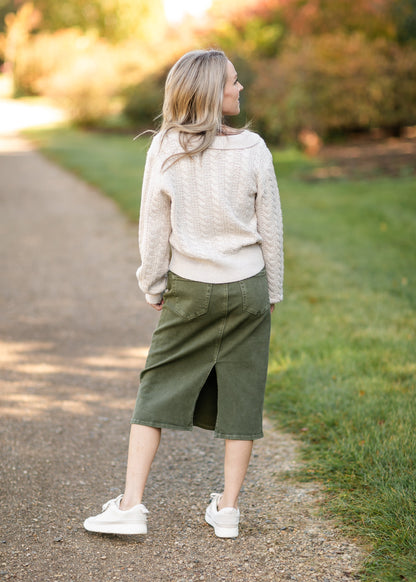 Olive Denim Midi Skirt FF Skirts