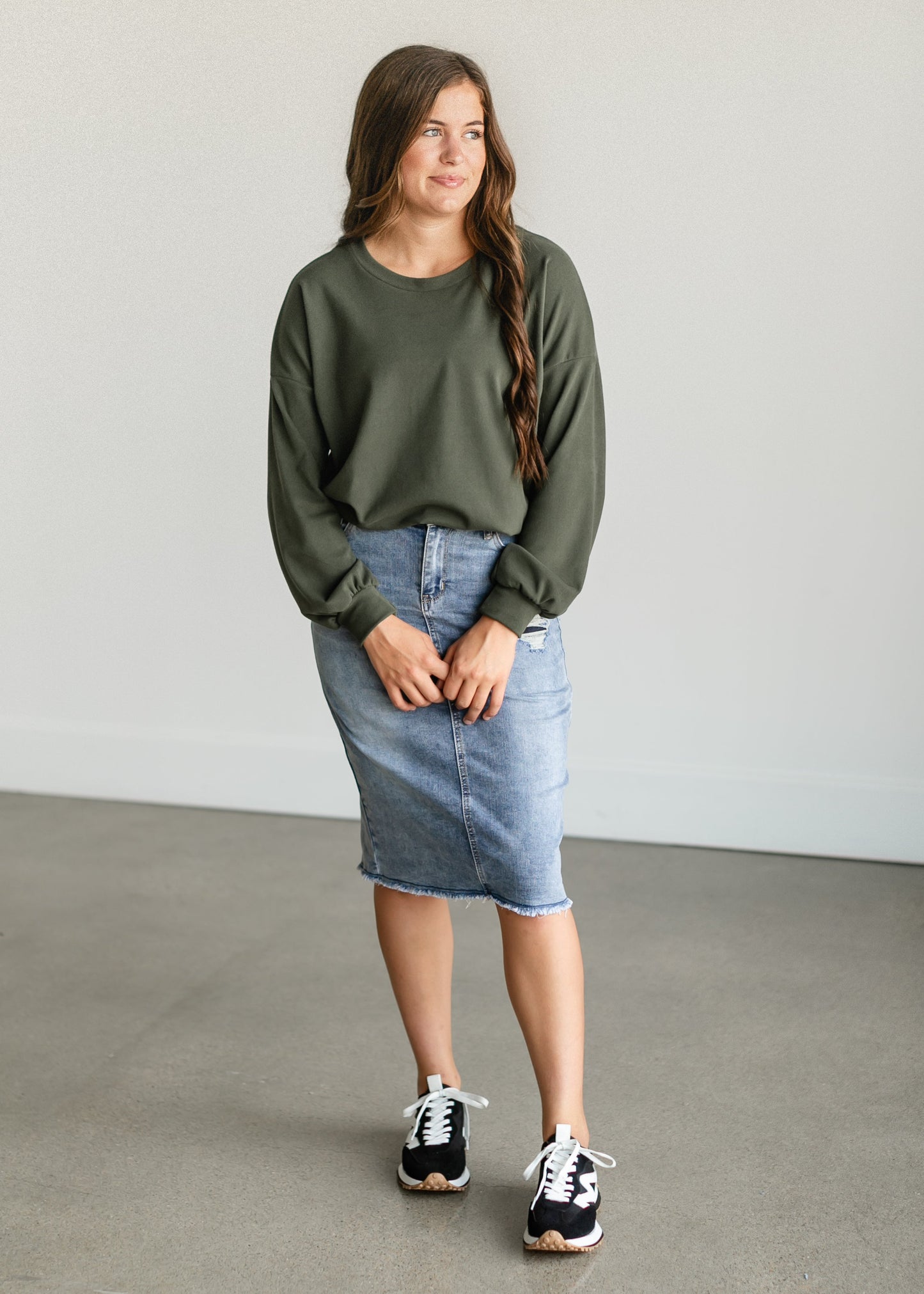 Olive Soft Crewneck Pullover Top FF Tops