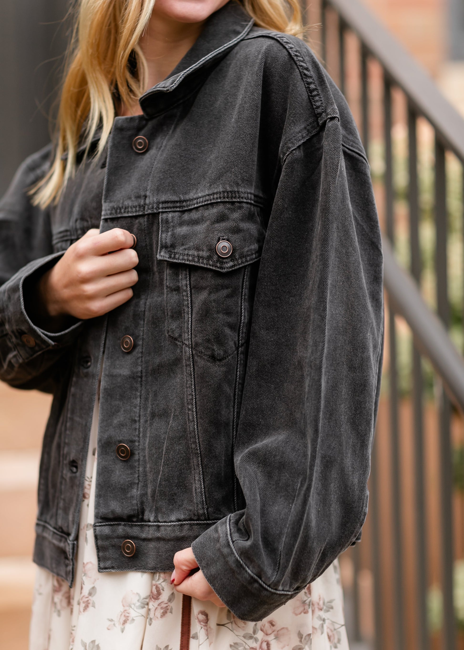 Oversized Washed Black Denim Jacket FF Tops